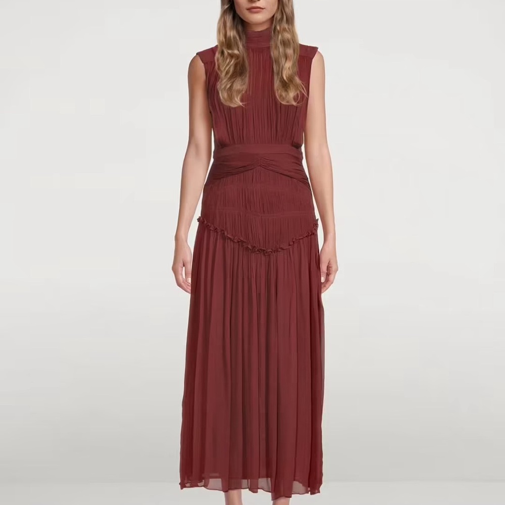 Shona Joy Clemence High Neck Midi Dress - Burgundy